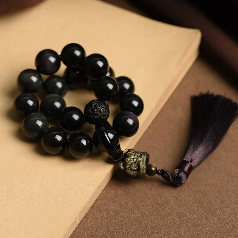 mythstone natural black obsidian lion wrist mala protection tassels pocket mala car decoration mythstone natural black obsidian lion wrist mala protection tassels pocket mala car decoration