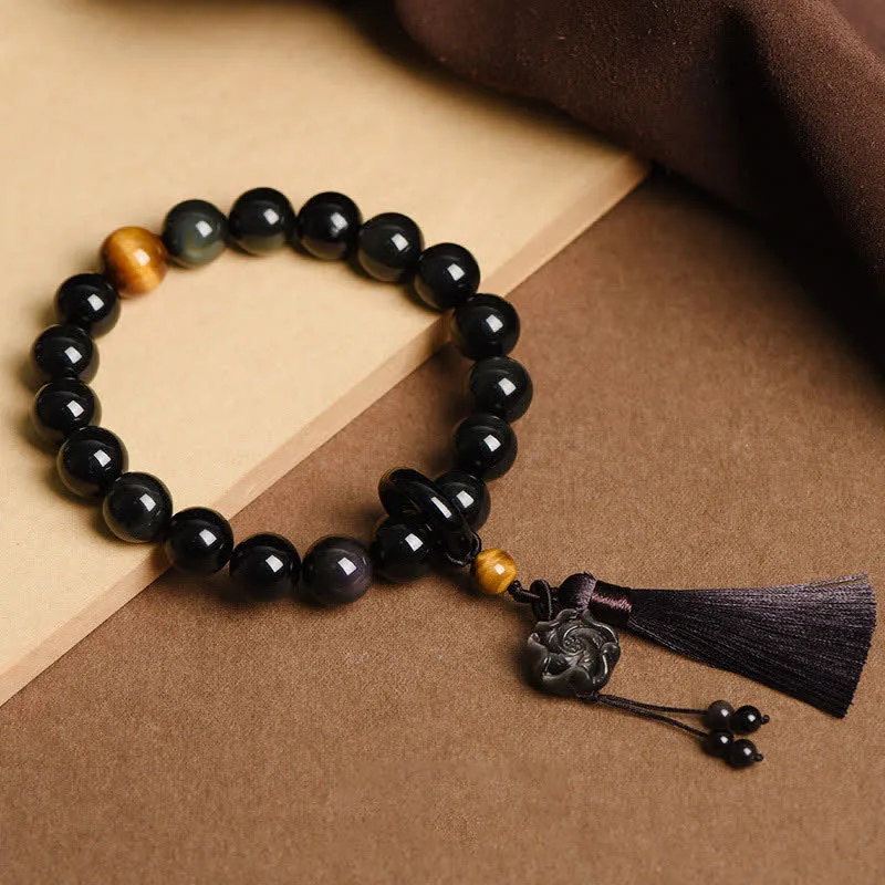 mythstone natural black obsidian lion wrist mala protection tassels pocket mala car decoration mythstone natural black obsidian lion wrist mala protection tassels pocket mala car decoration