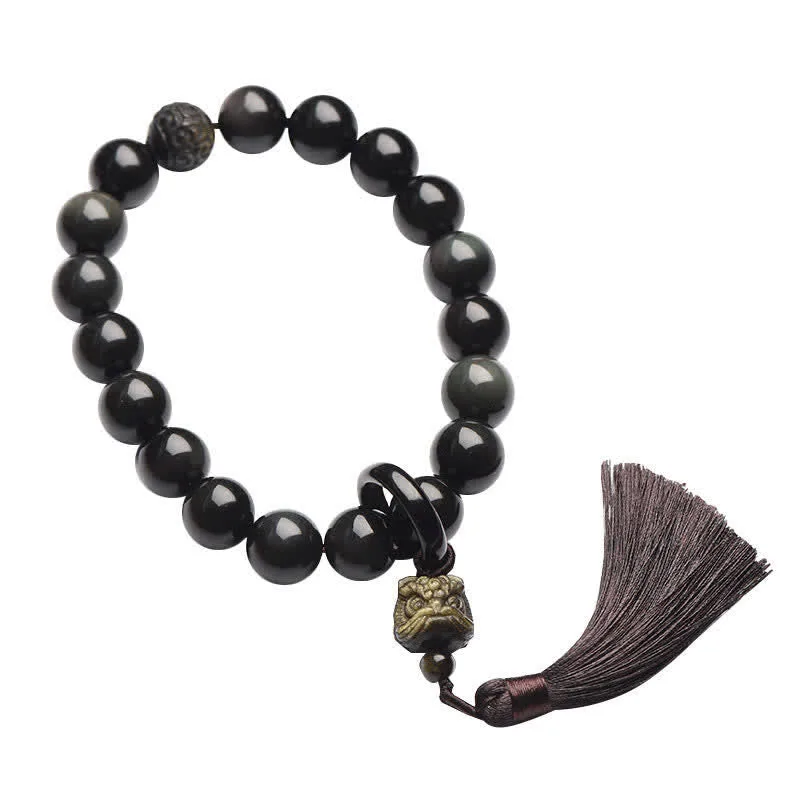 mythstone natural black obsidian lion wrist mala protection tassels pocket mala car decoration mythstone natural black obsidian lion wrist mala protection tassels pocket mala car decoration
