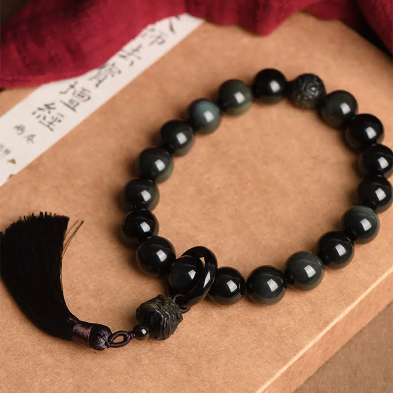 mythstone natural black obsidian lion wrist mala protection tassels pocket mala car decoration mythstone natural black obsidian lion wrist mala protection tassels pocket mala car decoration