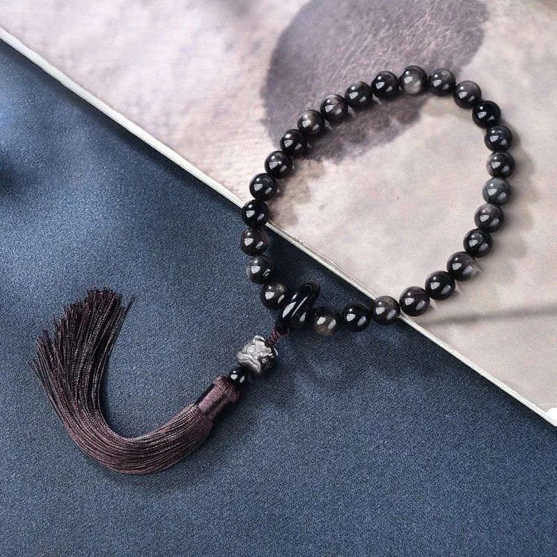 mythstone natural silver sheen obsidian lion wrist mala protection tassels pocket mala car decoration mythstone natural silver sheen obsidian lion wrist mala protection tassels pocket mala car decoration