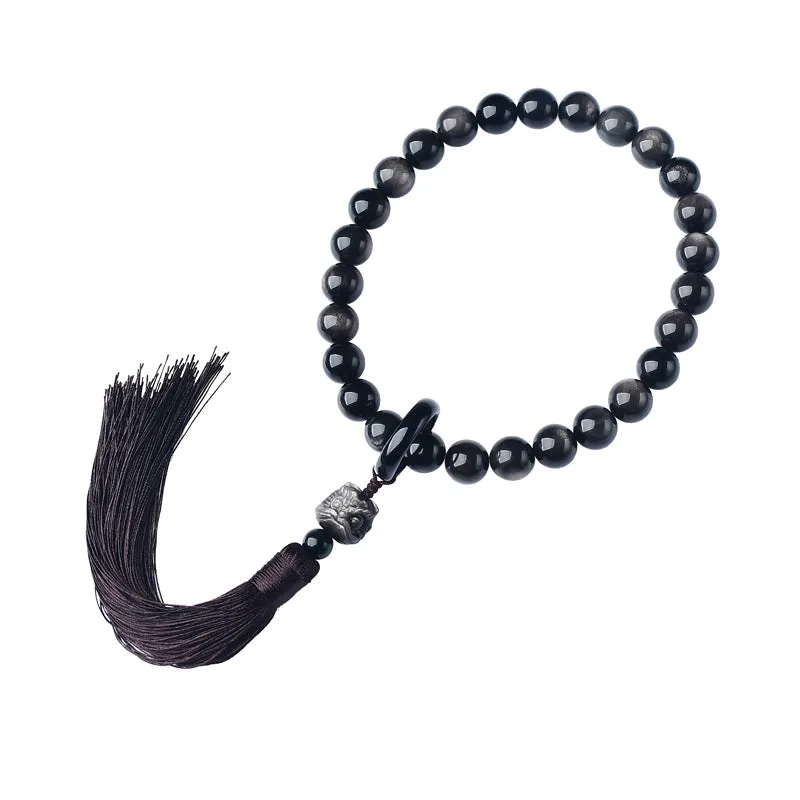 mythstone natural silver sheen obsidian lion wrist mala protection tassels pocket mala car decoration mythstone natural silver sheen obsidian lion wrist mala protection tassels pocket mala car decoration