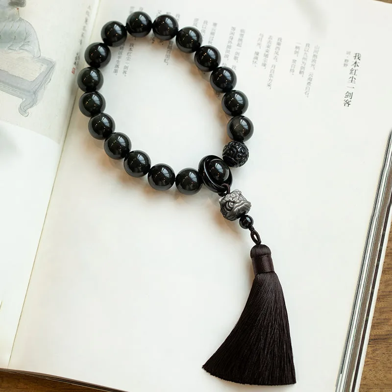 mythstone natural silver sheen obsidian black obsidian lion wrist mala protection tassels pocket mala car decoration mythstone natural silver sheen obsidian black obsidian lion wrist mala protection tassels pocket mala car decoration