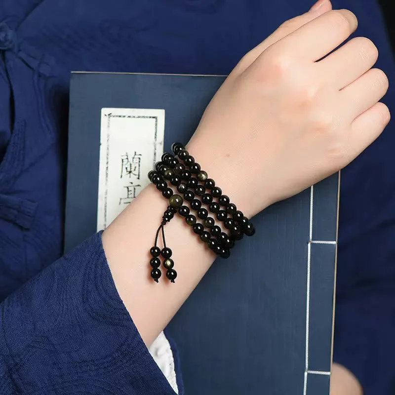 mythstone 108 mala beads natural gold sheen obsidian wealth bracelet mythstone 108 mala beads natural gold sheen obsidian wealth bracelet