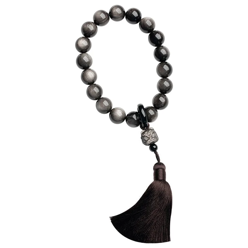 mythstone natural silver sheen obsidian black obsidian lion wrist mala protection tassels pocket mala car decoration mythstone natural silver sheen obsidian black obsidian lion wrist mala protection tassels pocket mala car decoration
