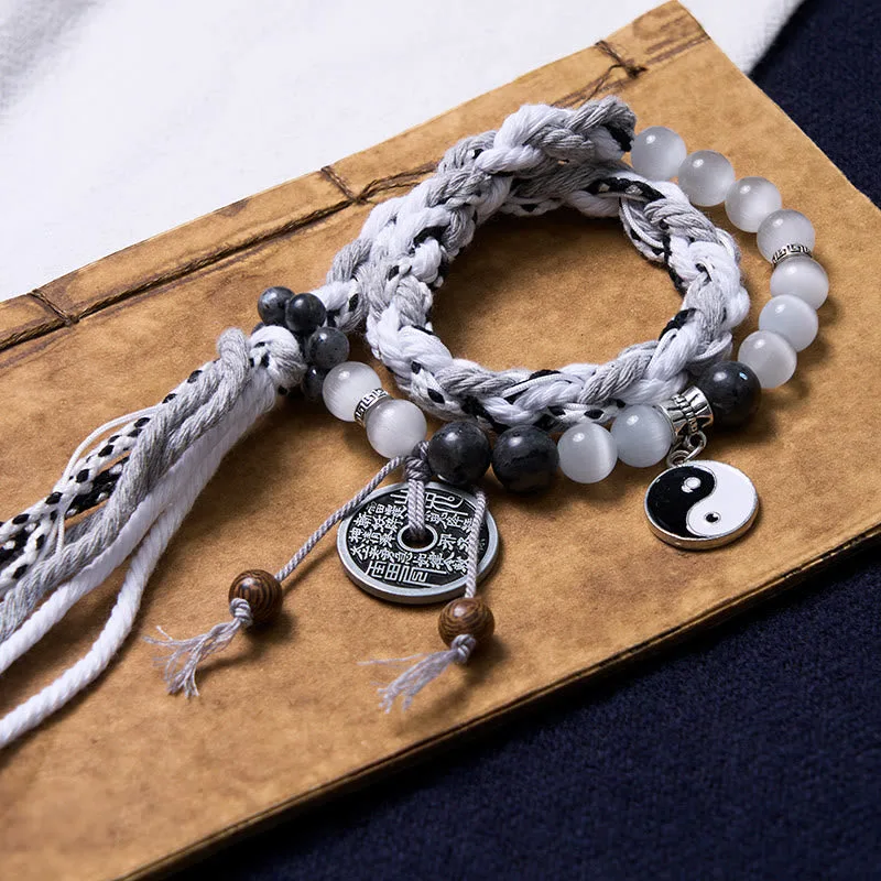 mythstone black glitter stone cat’s eye yin yang mountain ghosts spend money power double layer rope bracelet mythstone black glitter stone cat’s eye yin yang mountain ghosts spend money power double layer rope bracelet