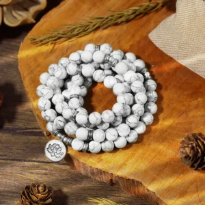 White Turquoise Lotus Mala Healing Bracelet by Mythstone