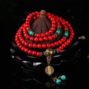 Mythstone – Tibetan Mala Red Turquoise Lucky Necklace Bracelet
