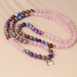 Mythstone 108-Bead Miano Real Pink Crystal Mala Healing Bracelet