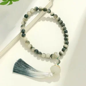 Mythstone Natural Bodhi Seed Om Mani Padme Hum Lotus Carved Wisdom Wrist Mala