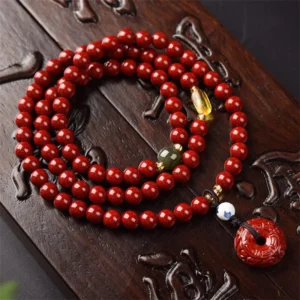 Mythstone Tibetan Cinnabar Peace Buckle Triple Wrap Blessing Mala Bracelet