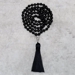 Mythstone 108 Black Onyx Mala Beads Necklace for Yoga, Meditation, and Prayer