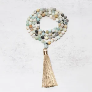 MythStone – 108 Amazonite Bead Tassel Mala Bracelet for Serenity and Balance