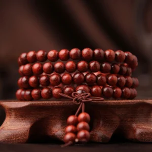 Mythstone Tibetan Small Leaf Red Sandalwood 108 Beads Mala Meditation Bracelet